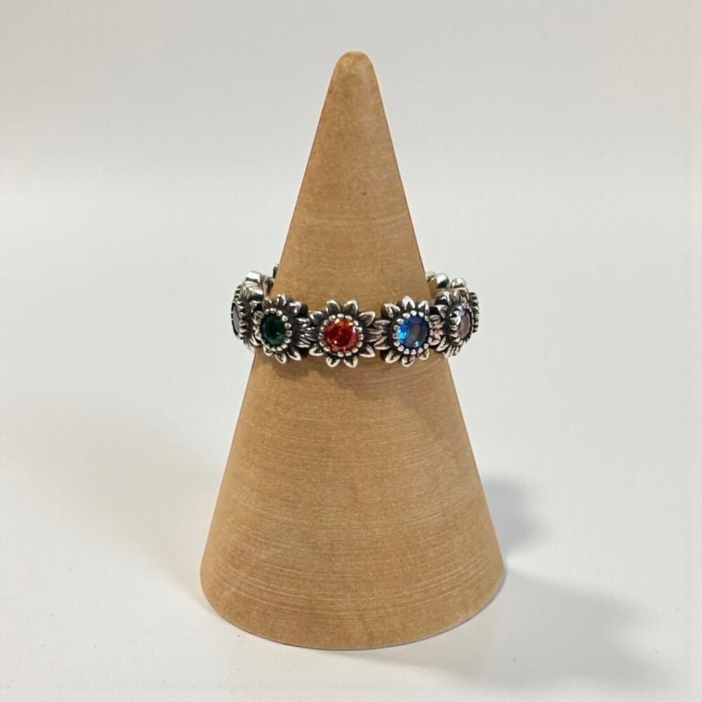 925 Sterling Silver Colorful Floral Adjustable Ring